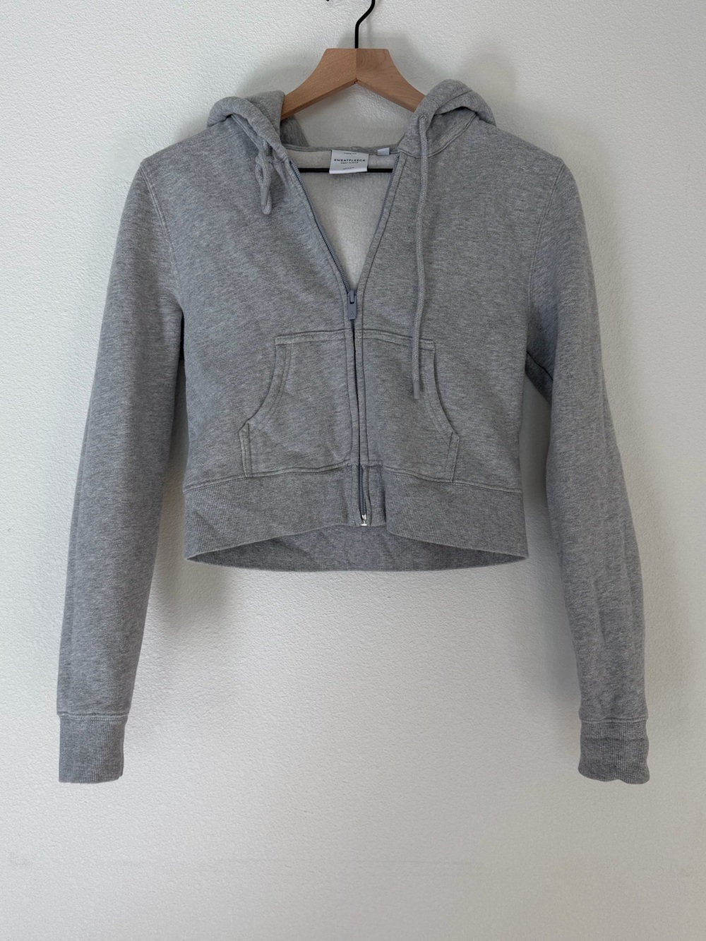 Aritzia Sweatfleece Cropped Zip Hoodie, Heather Grey, Size S (Snug Fit)